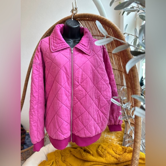 NWT Wild Fable Pink Bomber Size Large Quilted Full Zip - Picture 14 of 14